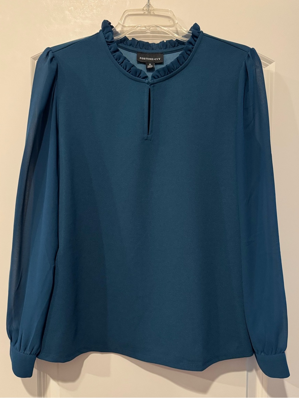 Fortune + Ivy - Women’s LS Mixed Media Ruffle Trim Knit Top - NWOT